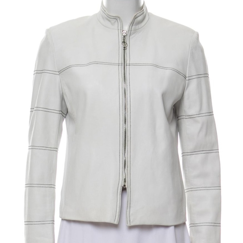 St. John Sport Winter White Italian Leather Jacket